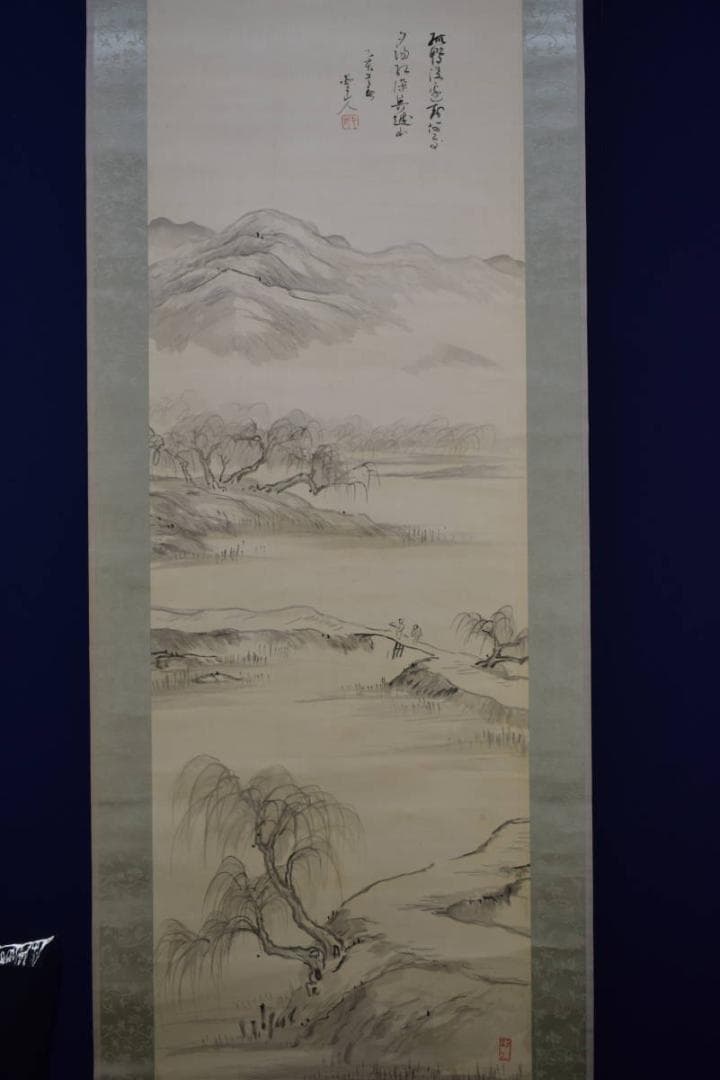 不詳/作者不詳/山水人物図/桐共箱付/布袋屋掛軸HG-23