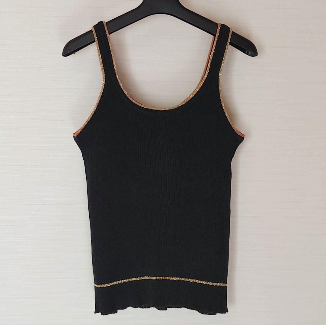セリーヌ　　タンクトップ　リブニット　イタリー製　黒　ゴールドライン