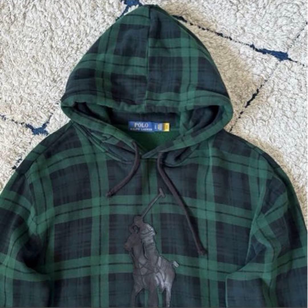 【希少✨】ポロラルフローレン　パーカー　レザーポニー　チェック　プルオーバー　Ｌ