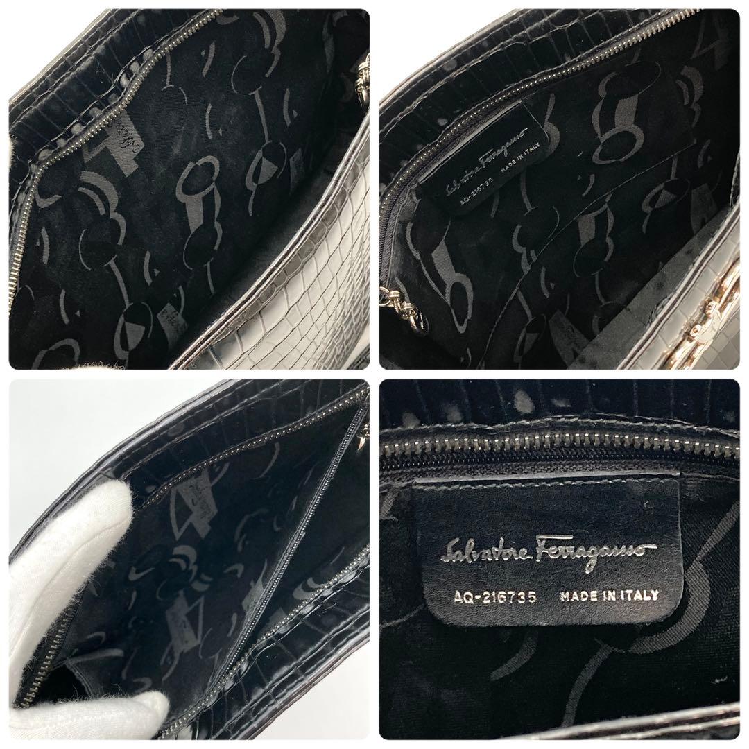 BM✨ サルヴァトーレフェラガモ ガンチーニ ショルダーバッグ 黒 クロコ