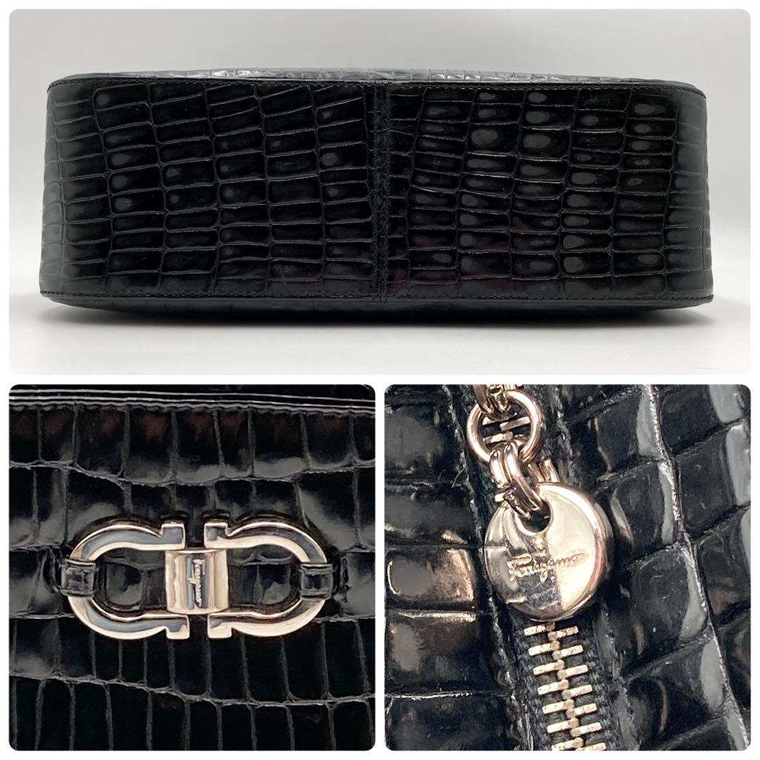 BM✨ サルヴァトーレフェラガモ ガンチーニ ショルダーバッグ 黒 クロコ