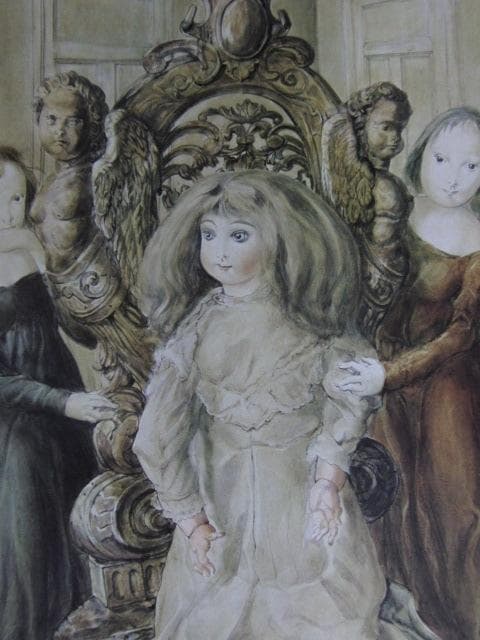 藤田嗣治、【人形と少女 】、希少な限定額装用画集画、新品高級額 額装付