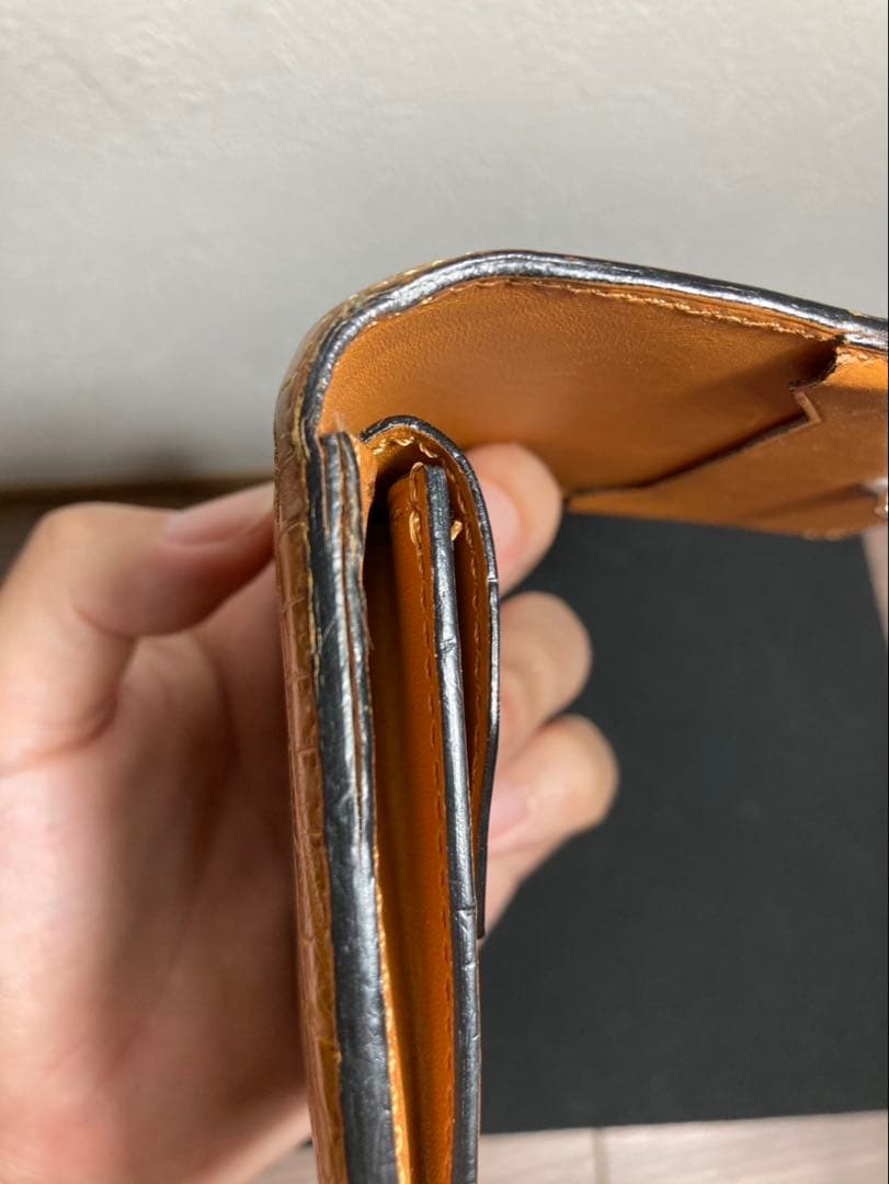 【万双】ミニ財布 クロコダイル キャメル