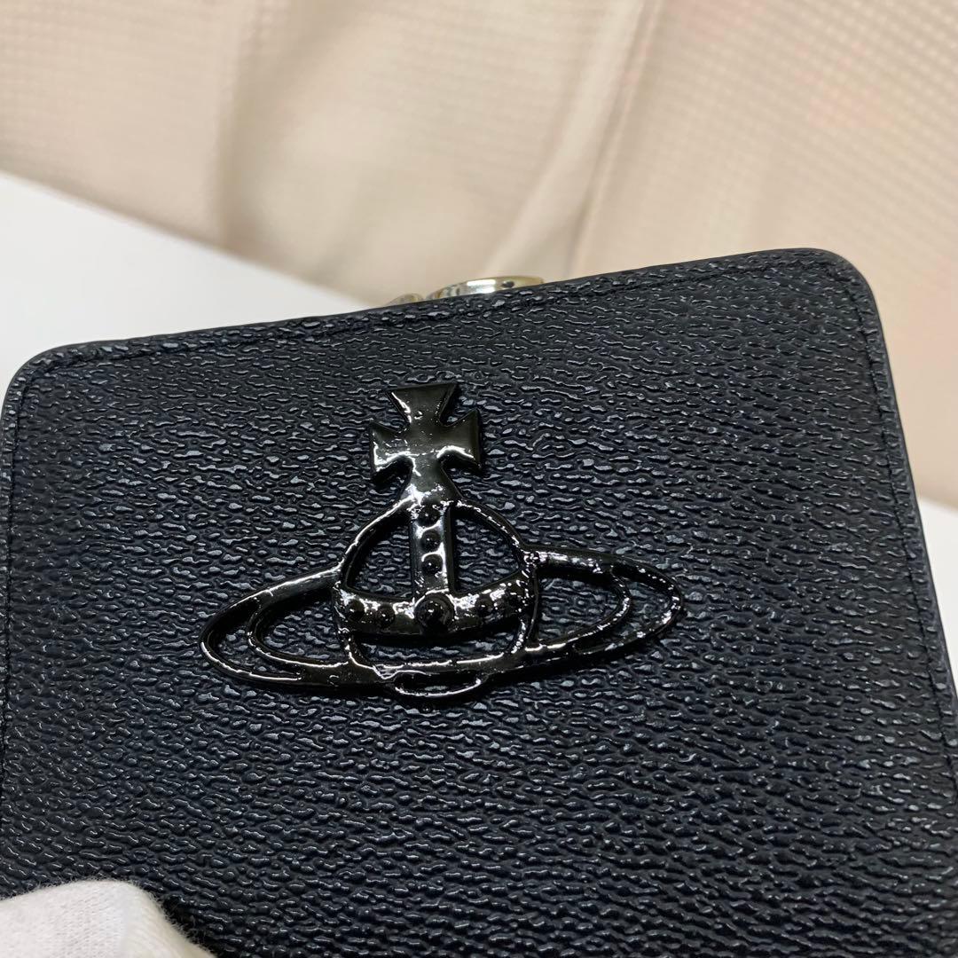 ヴィヴィアンウエストウッド　折り財布　オーブ　ガマ口　レザー　黒