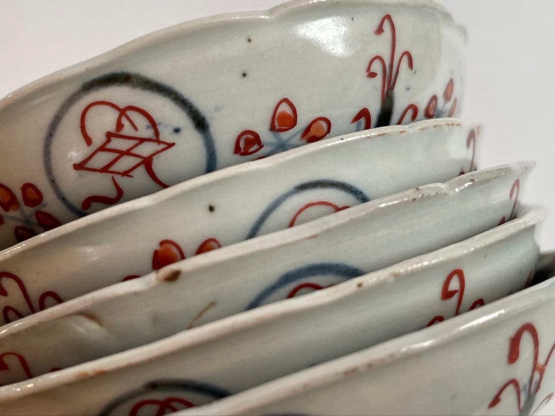 骨董 アンティーク 古伊万里 色絵 芙蓉手 菖蒲図 小皿 5枚