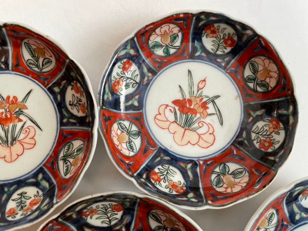 骨董　アンティーク　古伊万里　色絵　芙蓉手　菖蒲図　小皿　5枚