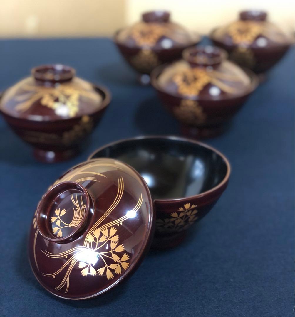 《R》輪島塗 芹蒔絵 吸物椀5客 木製漆器 懐石　250904H2