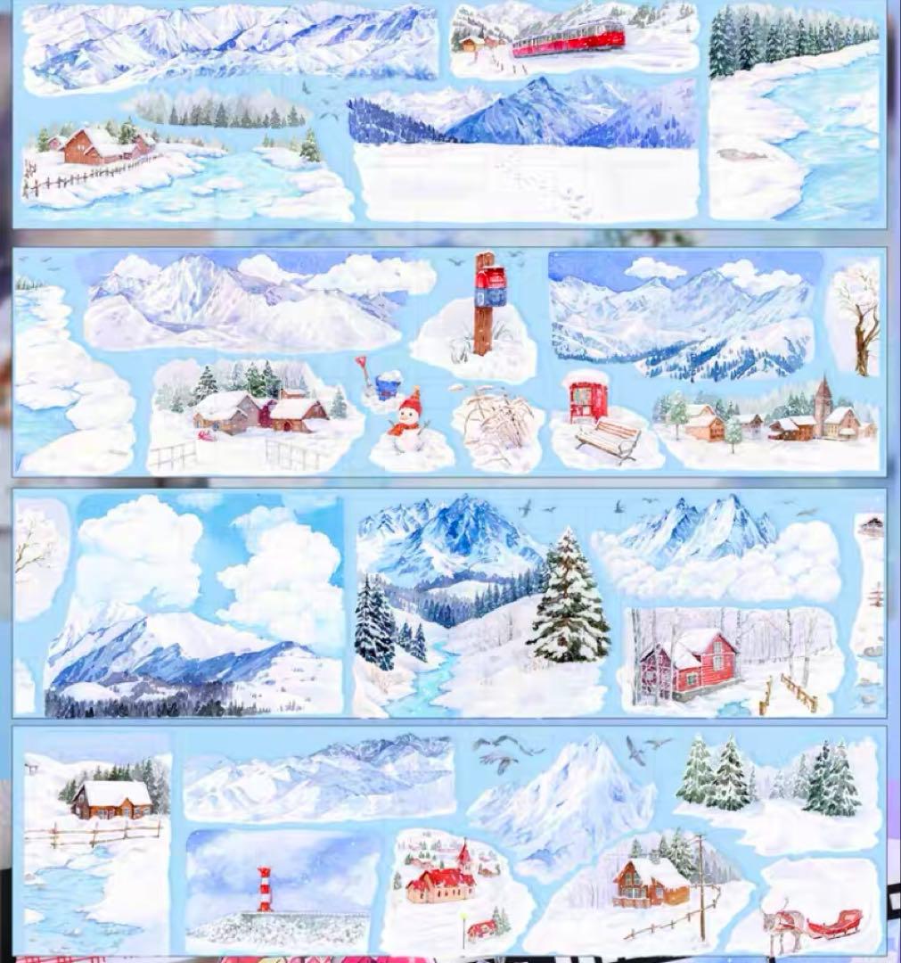 海外マスキングテープ巻売り 冬景色 風景マステ 贝壳光petテープ 中古