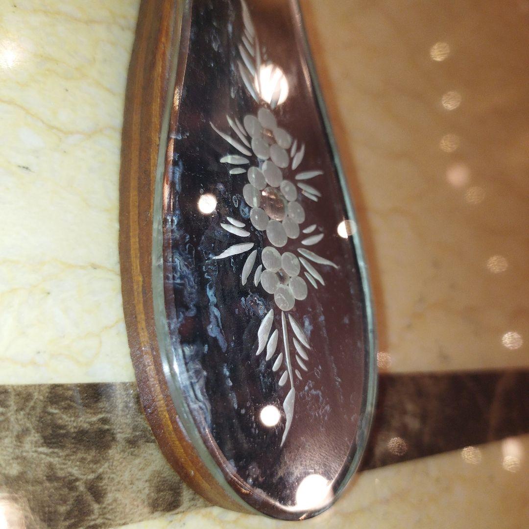 【アンティーク手鏡】イタリア製ベネチアングラス　ピンクのお花装飾