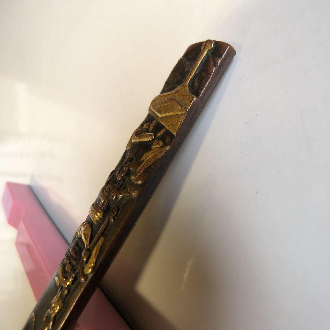 刀装具　小柄　関羽図　素銅地　在銘　石黒政美？