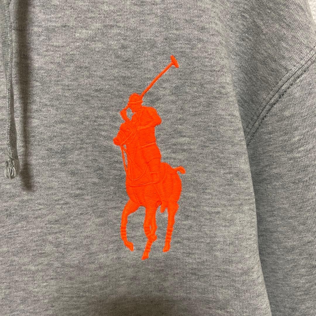 ポロ ラルフローレン ビッグポニー パーカー グレー×オレンジ 袖3 刺繍ロゴ