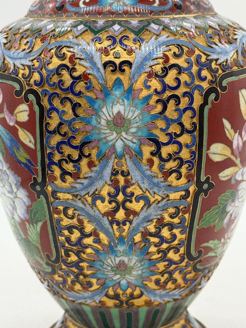 中国　七宝焼　花鳥紋瓶　送料込み260113