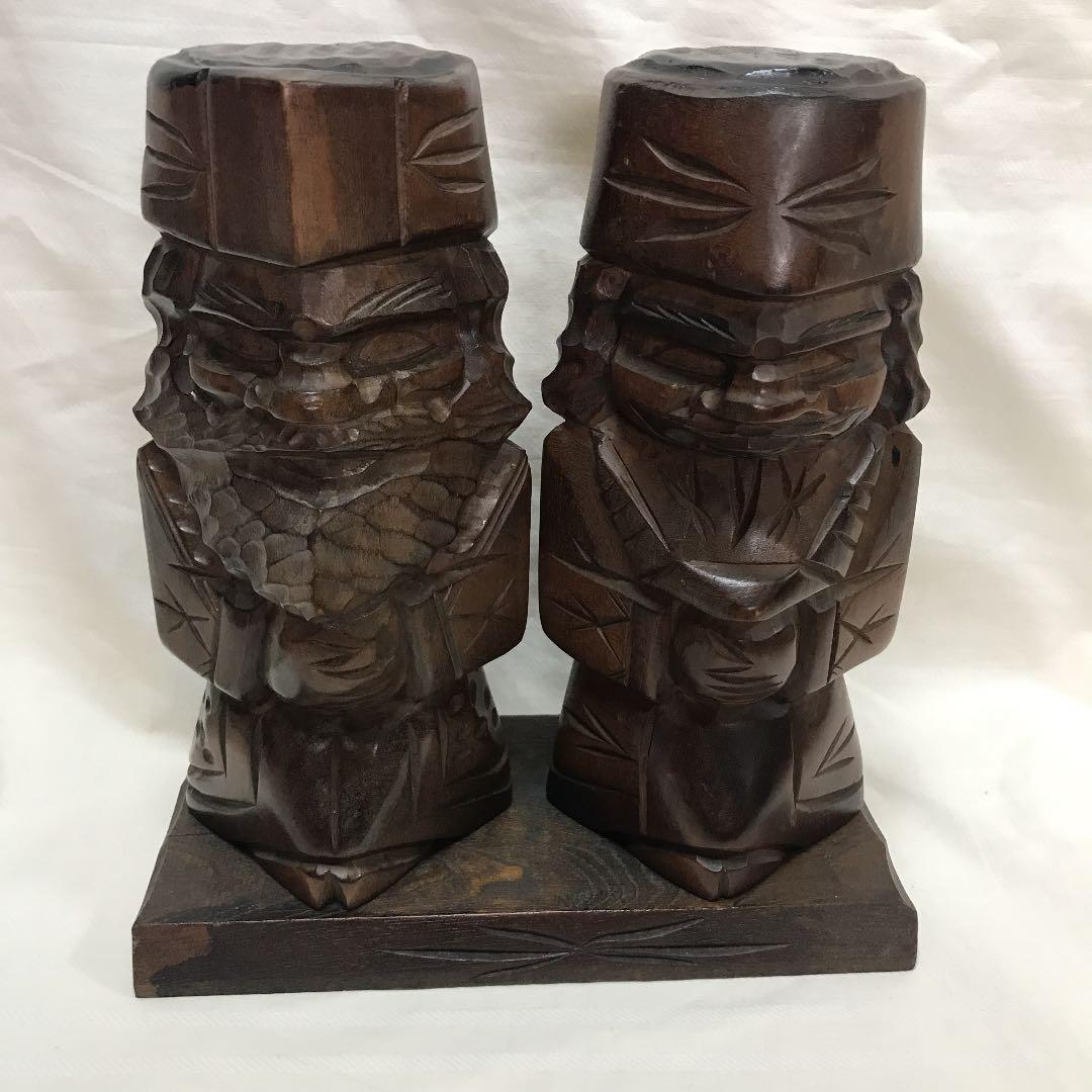 木彫り アイヌ夫婦像（台座付き）』北海道土産 ニポポ 置き物【昭和