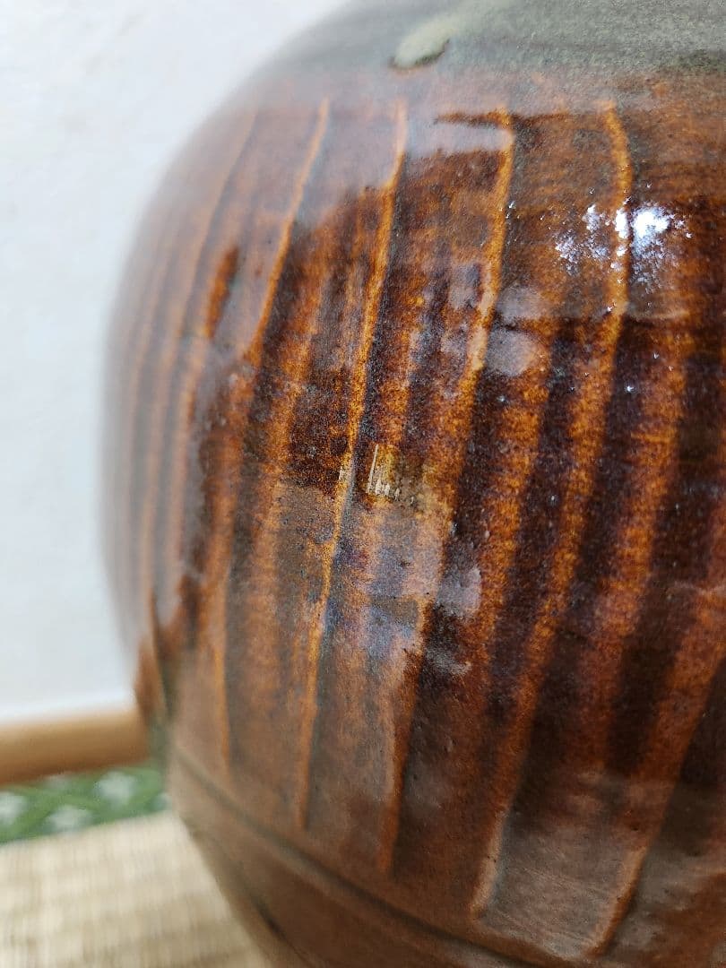 小鹿田焼 飴釉 壺 茶壺