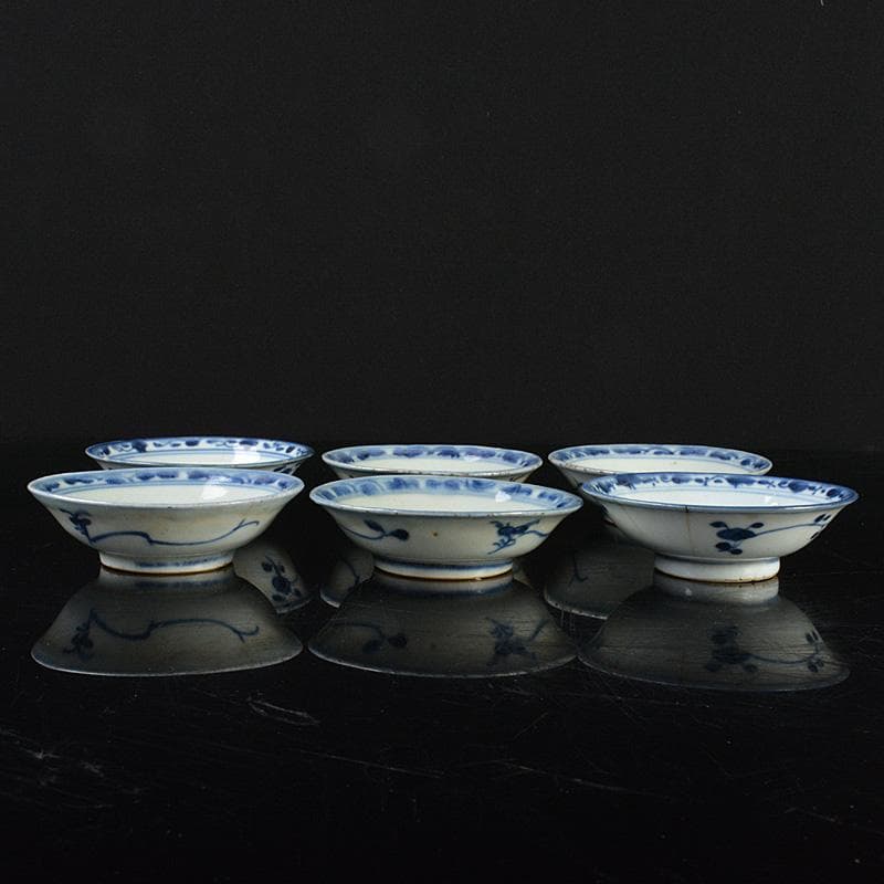 中国 新渡 青花花卉文 銘々皿 小皿 六客 C R6305