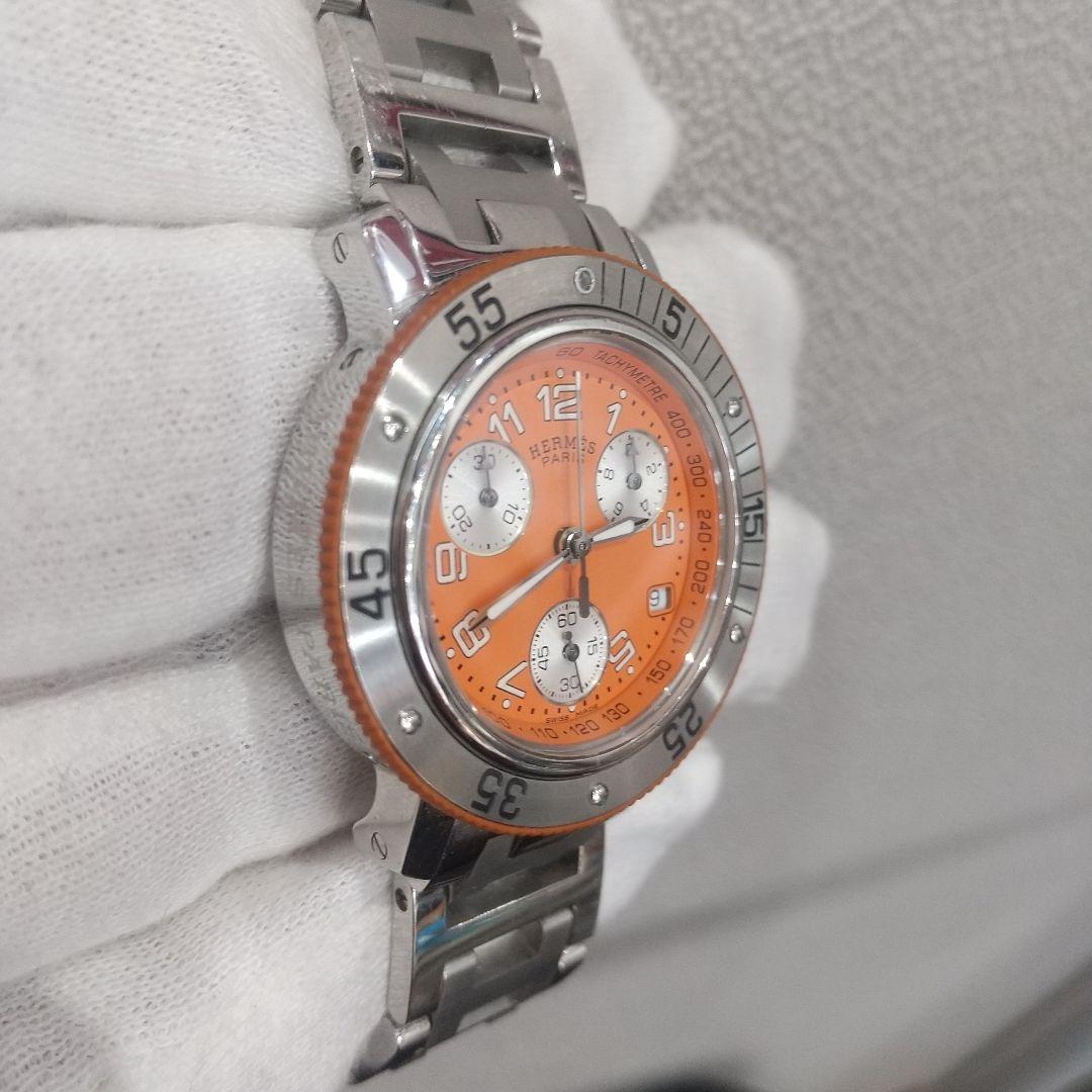 良品 エルメス クリッパー メンズ 腕時計 オレンジ 電池交換済み