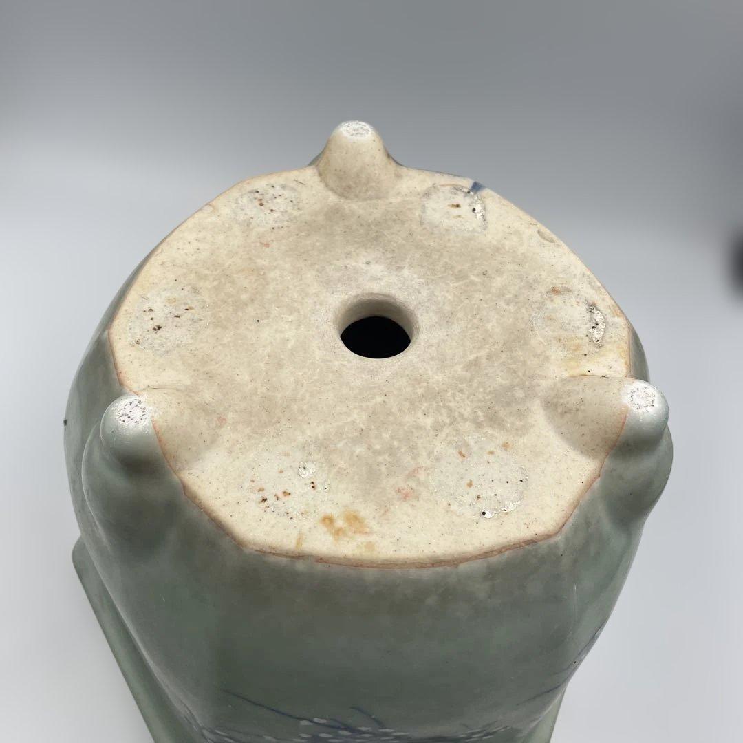 瀬戸 梅文 青磁 植木鉢 盆栽鉢 梅鉢 時代物　❷個セット