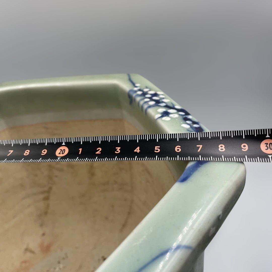 瀬戸 梅文 青磁 植木鉢 盆栽鉢 梅鉢 時代物　❷個セット