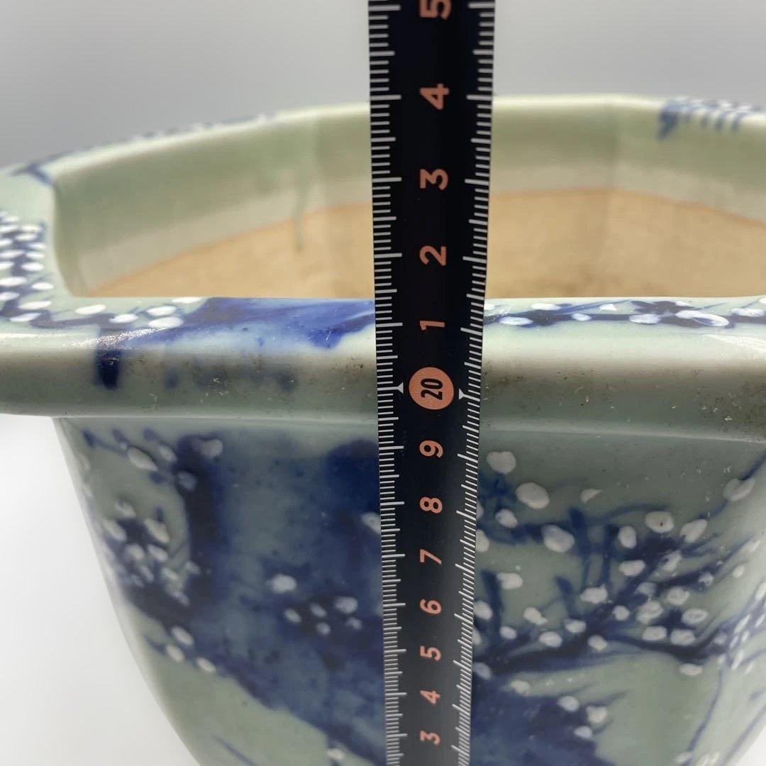 瀬戸 梅文 青磁 植木鉢 盆栽鉢 梅鉢 時代物　❷個セット