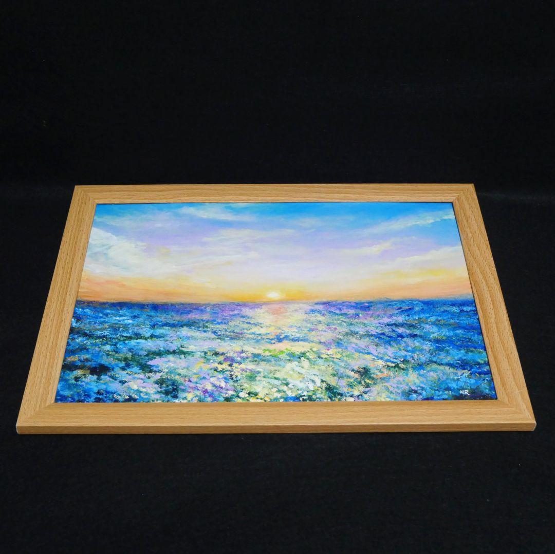 油絵 油彩 油彩画 絵 絵画【夕日に輝くネモフィラ】