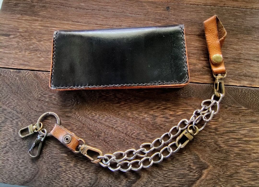 トラッカーウォレット 黒 手染め ロング 82