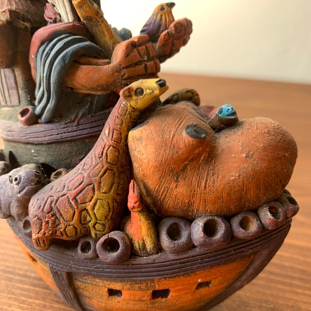 確認用　土人形　郷土玩具　民芸　フォークアート　聖書モチーフ　ノアの箱舟　置物