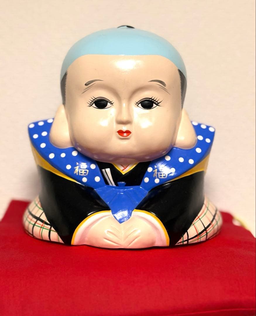 美品】昭峰作 福助人形（大） 品番S262 縁起物 商売繁盛 陶器 箱付き