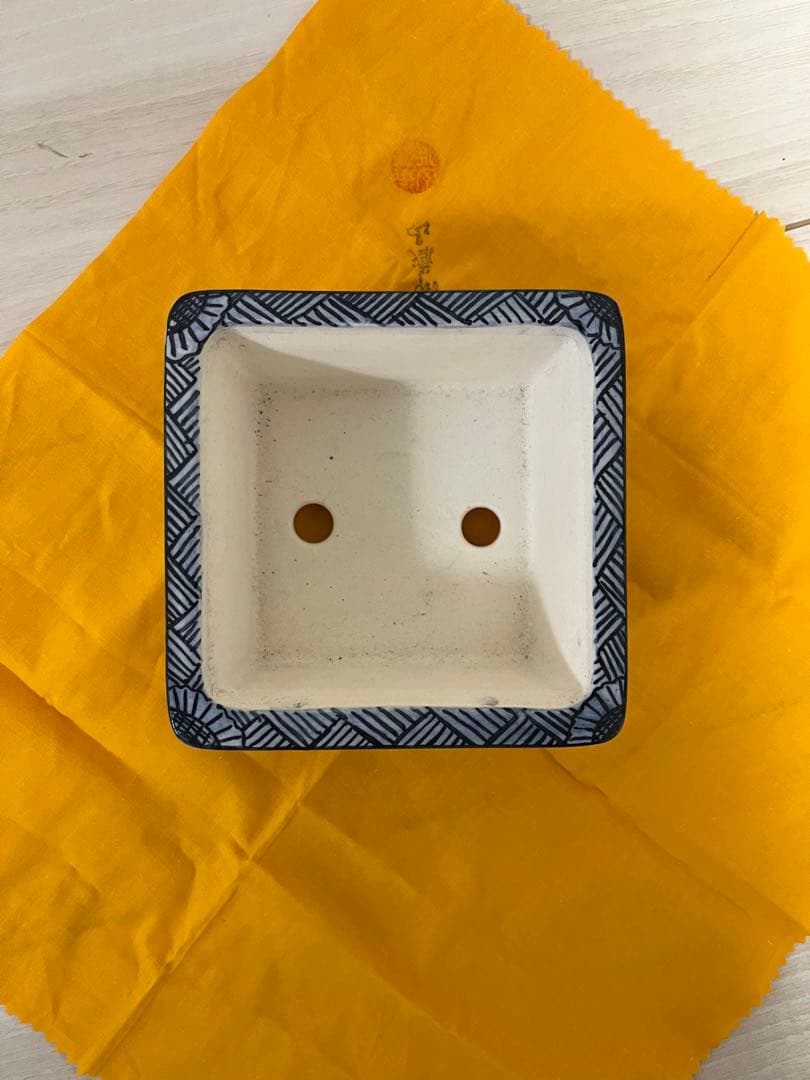 御蔵山作 御蔵山染付人物図 盆栽鉢 和鉢 絵鉢