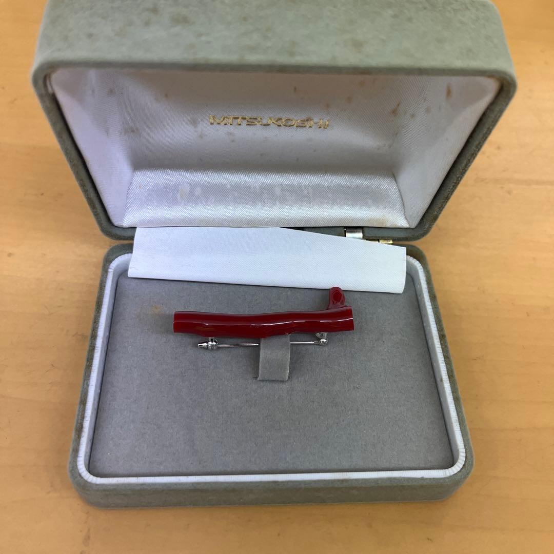 赤珊瑚ブローチ 本赤珊瑚 ブローチ 帯留 50g トヒチ 東な7-0215☆2F