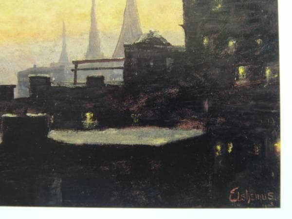 ルイス・エルシミアス、ニューヨークの屋根、希少画集画、新品額装付