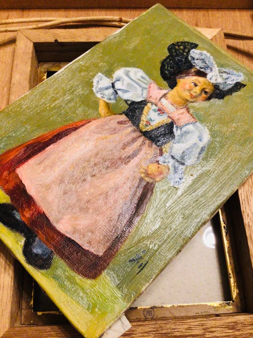 ◉高島屋購入・真作保証◉生誕130年・一陽会・洋画家・鱸利彦◉人形◉油彩画SM寸