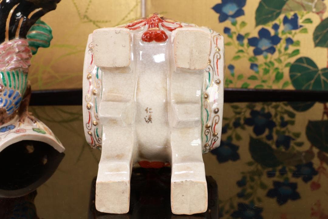 たかリン様専用、仁清銘 京焼染錦 太鼓型 香炉 床飾 置物 野々村仁清