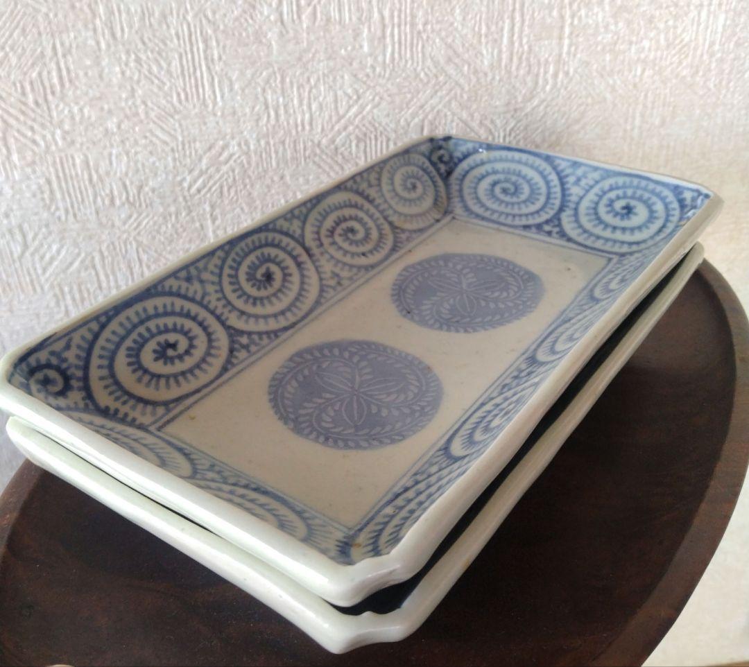 《新春セール！》古伊万里切込焼蛸唐草長皿二客