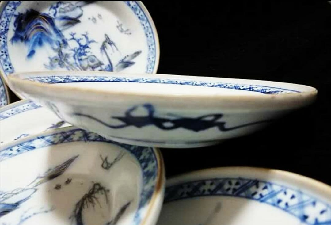 古 九谷 皿 10客揃 金彩 染付