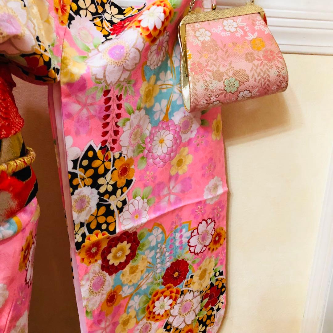 七五三七歳❣️四つ身着物未使用⭐︎薄ピンク花々金彩煌びやか絢爛⭐︎完全フルセット銘品