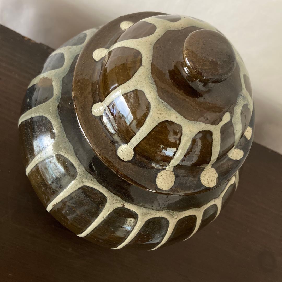 小鹿田　流掛　蓋付　壺　②　古民芸　民藝