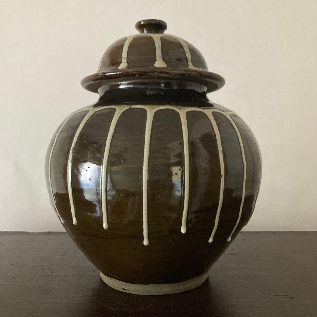 小鹿田　流掛　蓋付　壺　②　古民芸　民藝