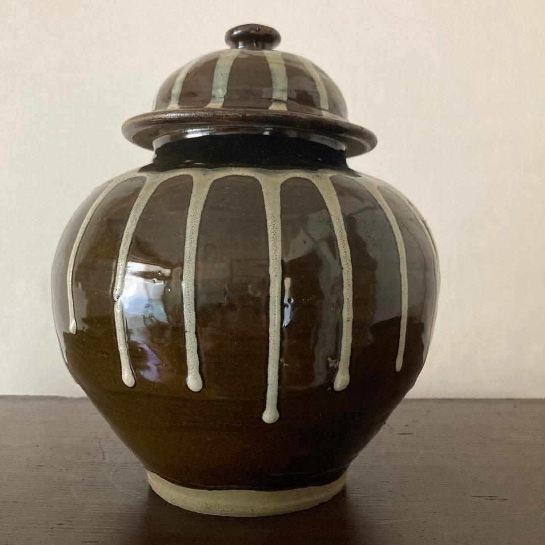 小鹿田　流掛　蓋付　壺　②　古民芸　民藝