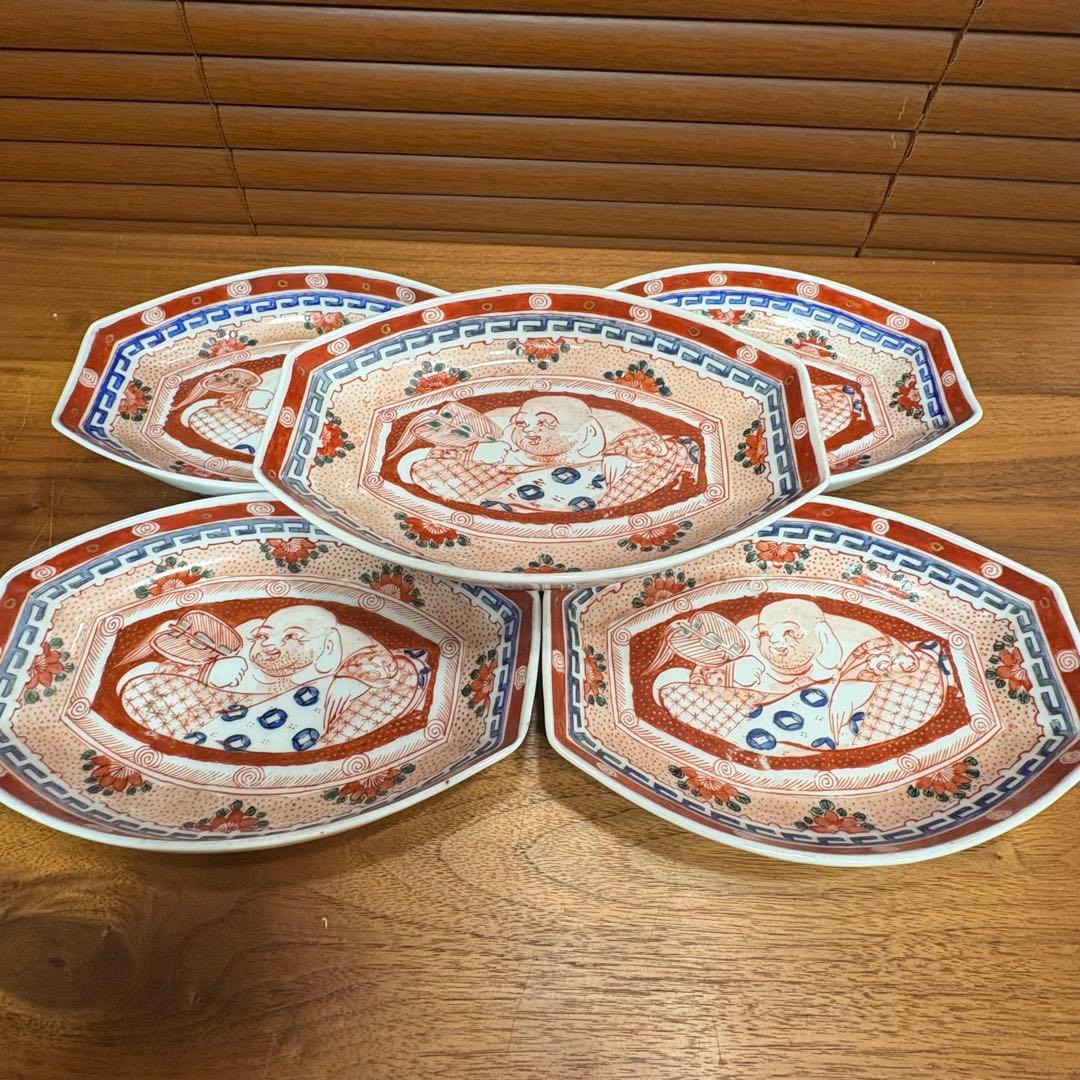 江戸時代　古伊万里　長皿　５枚 古伊万里蛸唐草紋様角長皿5枚 江戸中期 長皿 antique art nozomi 通販