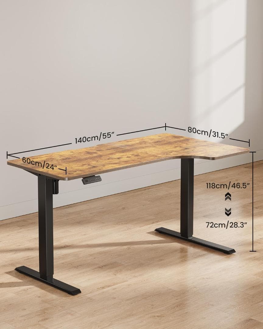 昇降式デスク 幅140cm 電動昇降デスク 安定性 l型スタンディングデスク
