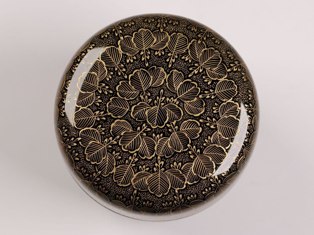 M531 輪島塗 沈金師 前志芸男 沈金桐文 黒塗棗 共箱