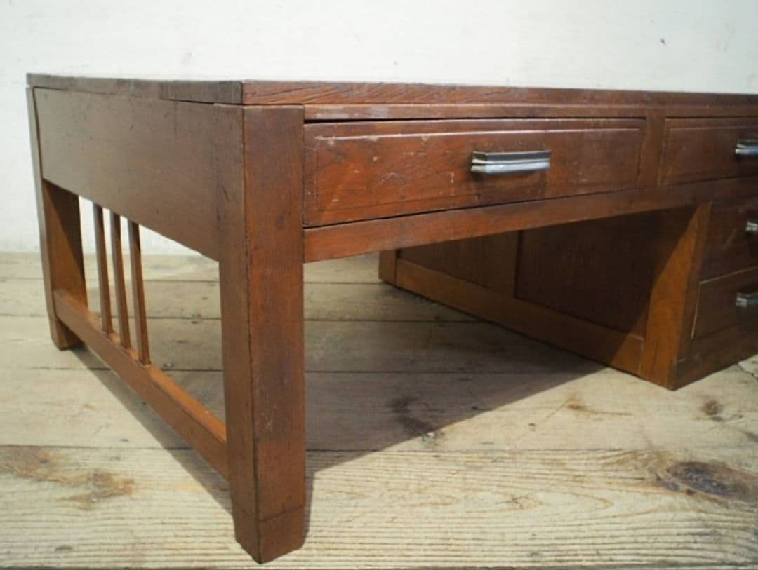 1044 ビンテージ ロータイプの片袖机 ローテーブル 展示台 収納棚 レトロ