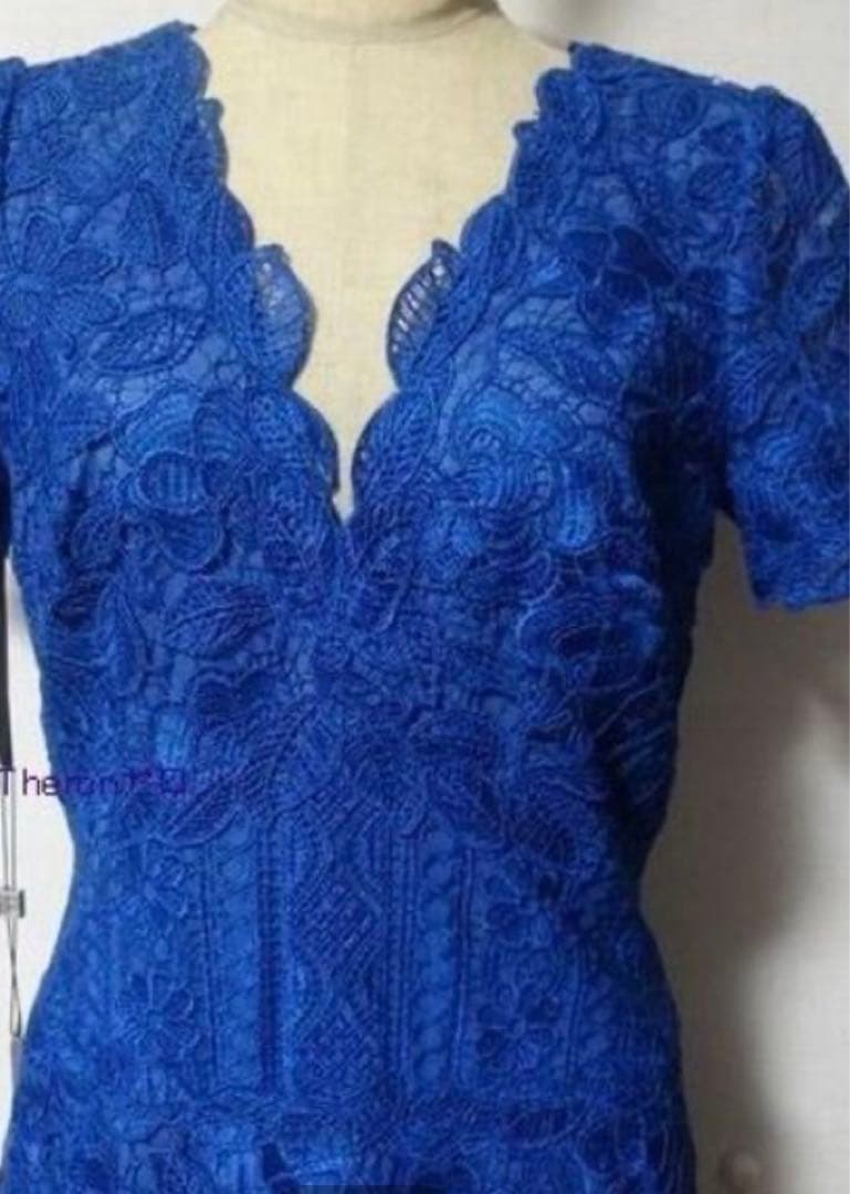 TADASHISHOJIタダシ ショージ Vネックワンピース サイズ2青ブルー