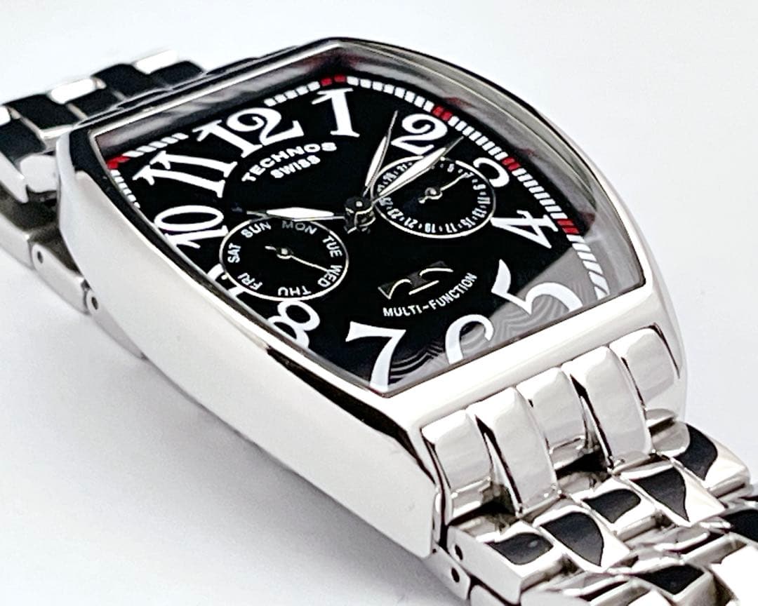 TECHNOS テクノス デイデイト ブラック文字盤 トノー型 メンズ 腕時計