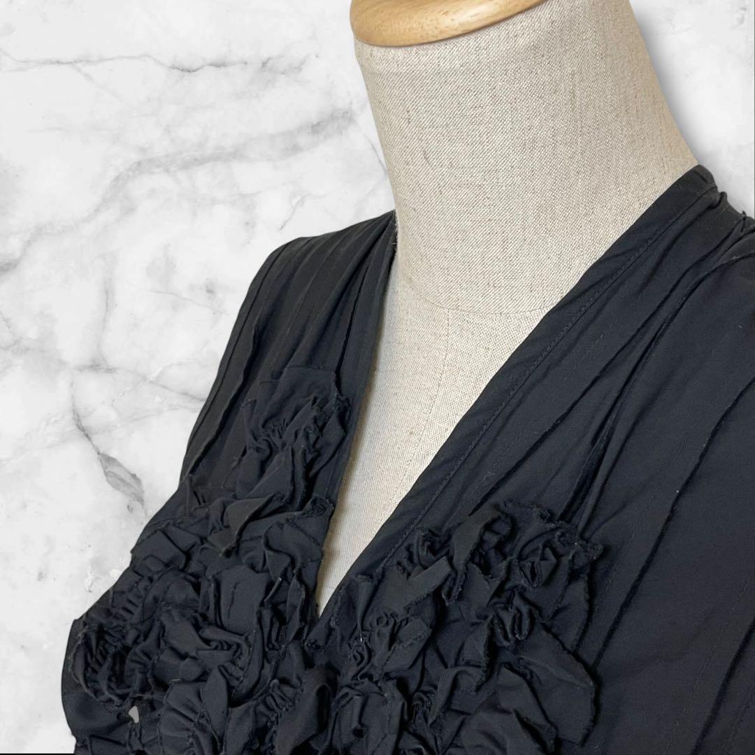 美品トリココムデギャルソン フリル ノースリーブ ブラウス タックプリーツ 短丈