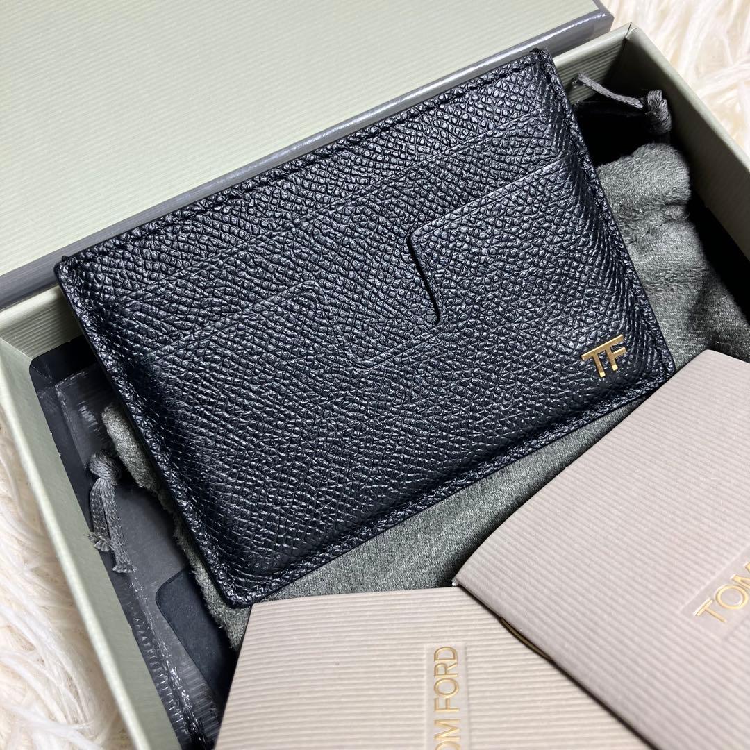 【美品】トムフォード カードケース レザーブラック ゴールドメタル 箱付き