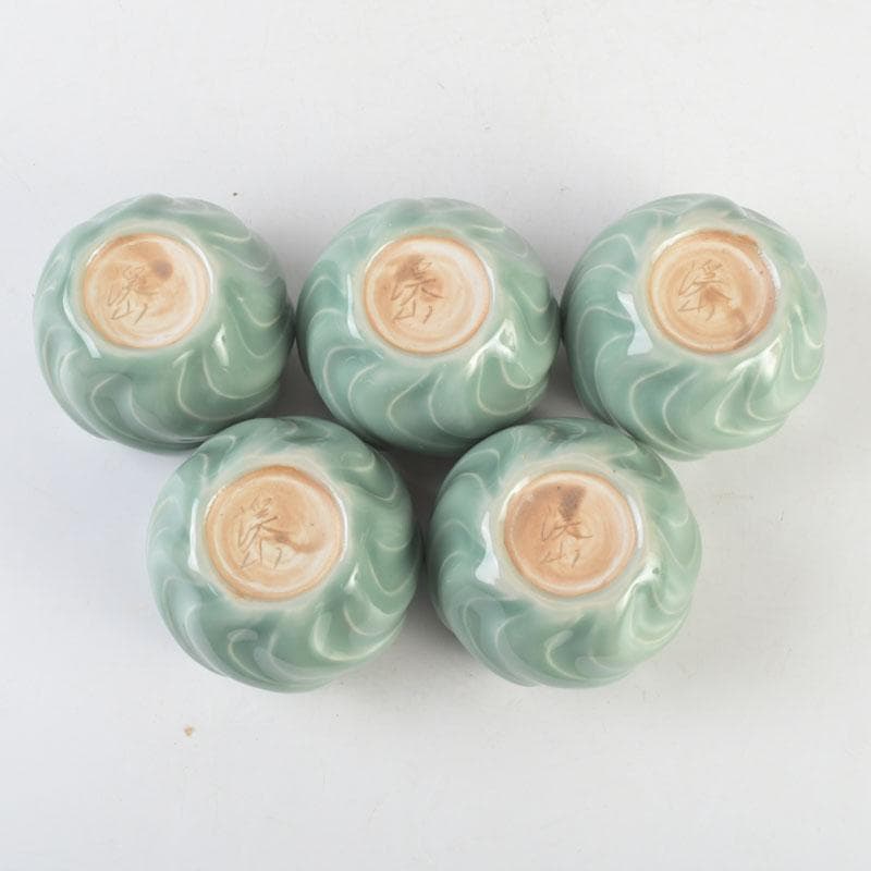 和食器 茶懐石 京焼 加藤渓山作 砧青磁 捻小附 五客