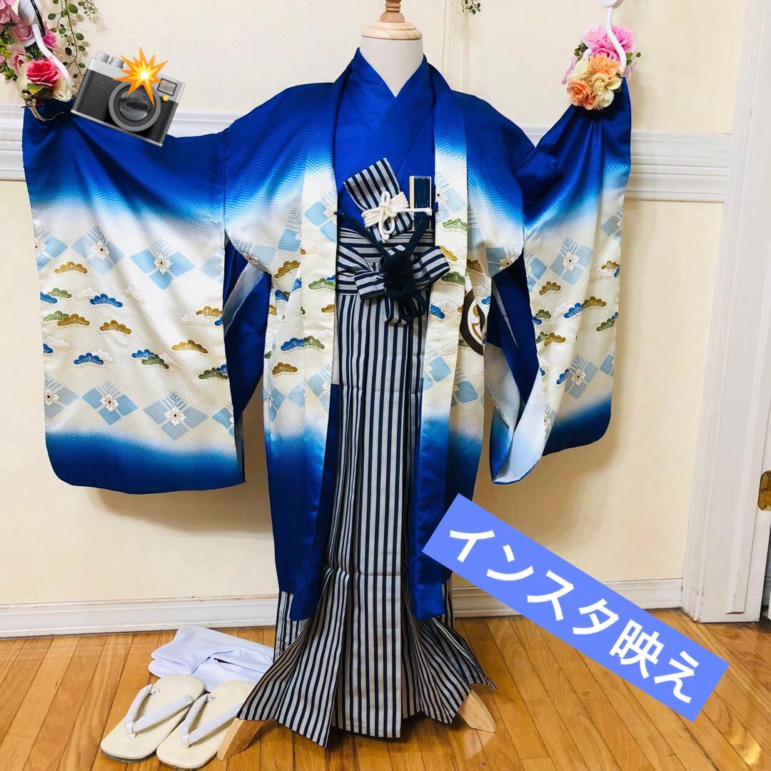 七五三 五歳‼️豪華Blue系鷹巻物金彩煌びやか❤️完全フルセット‼️家から揃える無し
