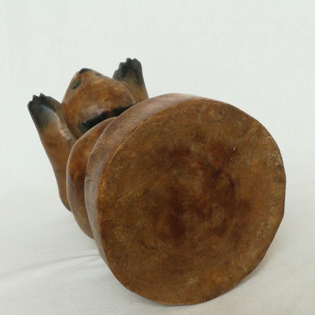 逆立ち ネコ 木彫 彫刻 置物 台座