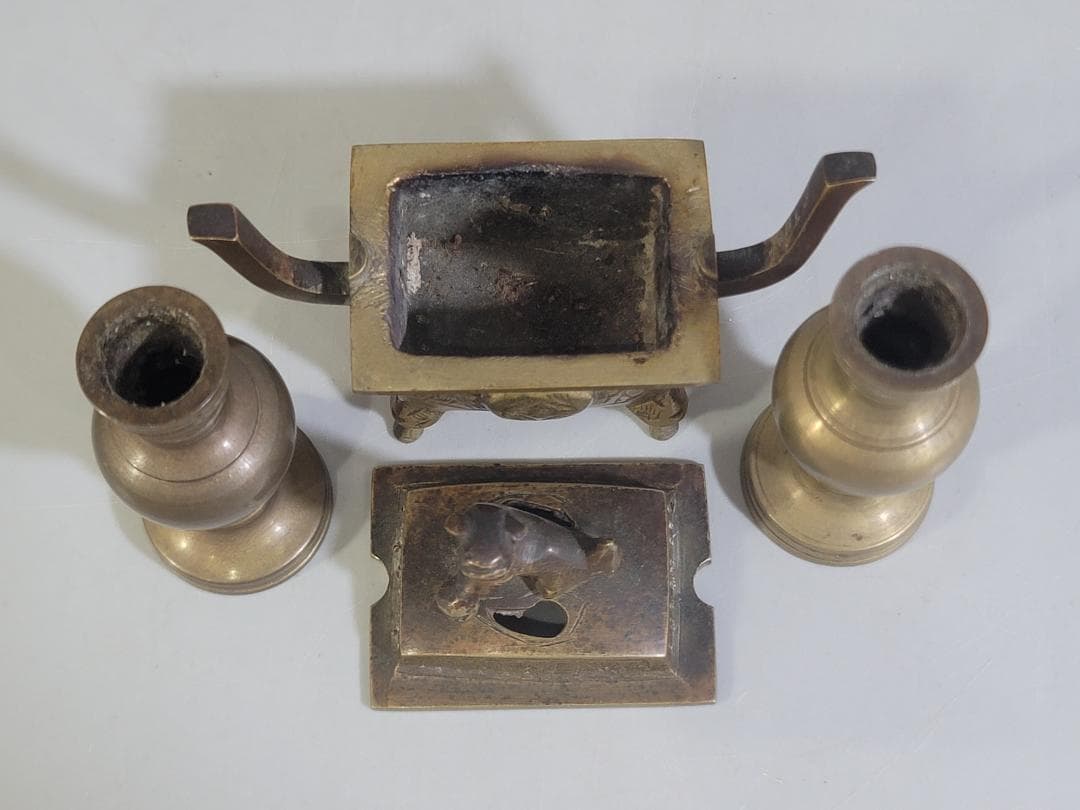 古銅 豆 香炉 花器一対 Ａ845